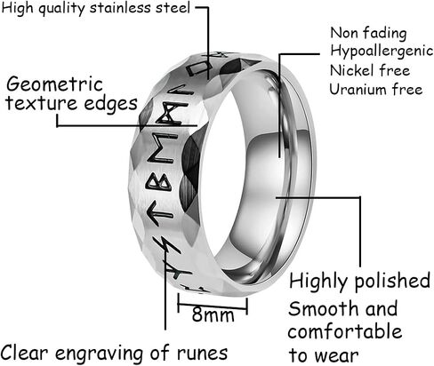 Nanafast Viking Rings for Men, Women Silver/Black/Vintage Stainless Steel Norse Rings for men, Runes Viking Ring Bands for Men in Kuwait