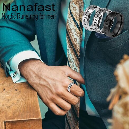 Nanafast Viking Rings for Men, Women Silver/Black/Vintage Stainless Steel Norse Rings for men, Runes Viking Ring Bands for Men in Kuwait