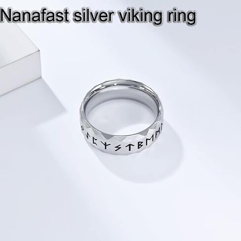 Nanafast Viking Rings for Men, Women Silver/Black/Vintage Stainless Steel Norse Rings for men, Runes Viking Ring Bands for Men in Kuwait