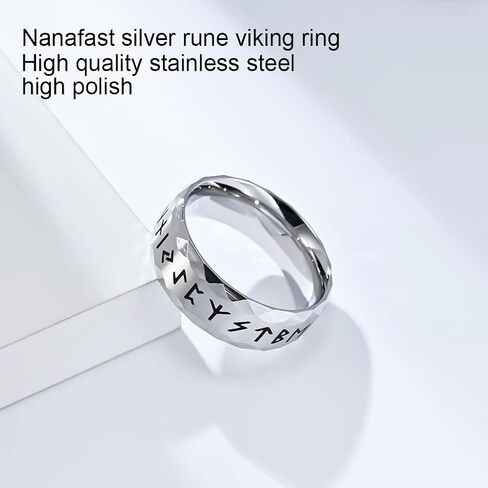 Nanafast Viking Rings for Men, Women Silver/Black/Vintage Stainless Steel Norse Rings for men, Runes Viking Ring Bands for Men in Kuwait