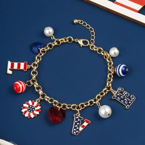 zmnnoppab أساور العلم الأمريكي للنساء فتاة، 4 يوليو الأحمر، الأبيض والأزرق نجمة تمتد أساور قلادة، مجوهرات عيد الاستقلال الوطني in Kuwait