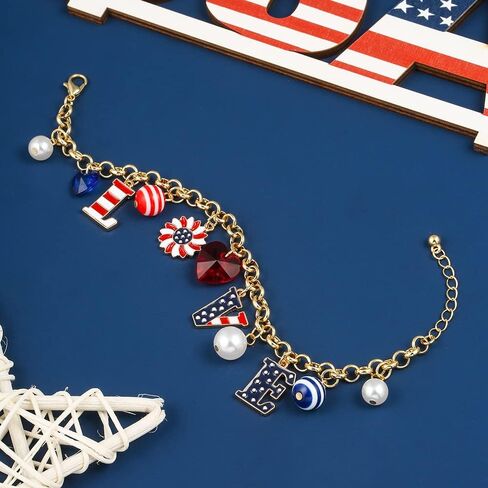 zmnnoppab أساور العلم الأمريكي للنساء فتاة، 4 يوليو الأحمر، الأبيض والأزرق نجمة تمتد أساور قلادة، مجوهرات عيد الاستقلال الوطني in Kuwait