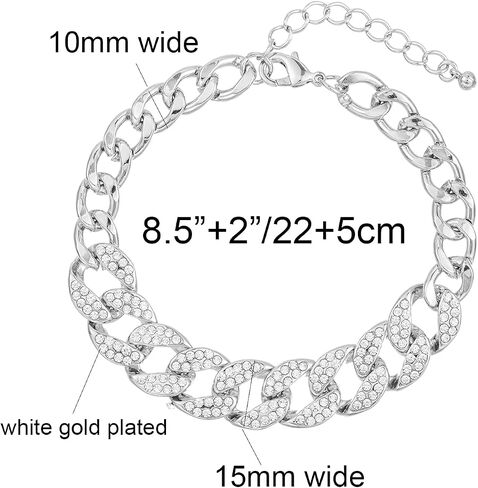kelistom Gold Cuban Link Anklet for Women Men, 18K White Gold Plated Hip-hop Rhinestone Filled Ankle Bracelets for Women Teen Girls in Saudi Arabia