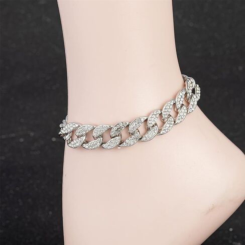 kelistom Gold Cuban Link Anklet for Women Men, 18K White Gold Plated Hip-hop Rhinestone Filled Ankle Bracelets for Women Teen Girls in Saudi Arabia