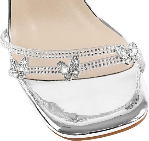 LISHAN Women's Rhinestones Studded Gladiator Lace Up Clear High Heels in Saudi Arabia