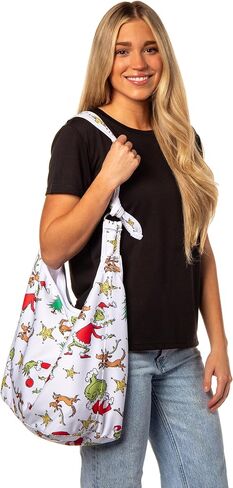Dr. Seuss The Grinch Allover Festive Max And Grinch Shoulder Crossbody Hobo Bag Adjustable Strap, White, One size in Saudi Arabia