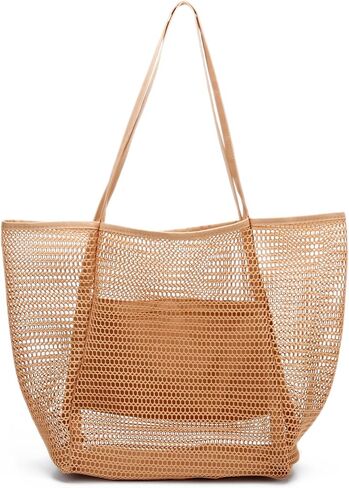 حقيبة الشاطئ TOPASION حقيبة شبكية خفيفة الوزن قابلة للطي على الشاطئ مع جيب بسحاب للنساء لقضاء العطلات على الشاطئ ورحلة حمام السباحة in Kuwait