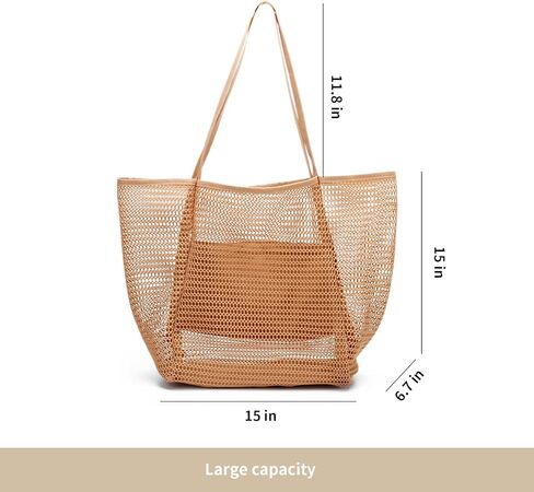 حقيبة الشاطئ TOPASION حقيبة شبكية خفيفة الوزن قابلة للطي على الشاطئ مع جيب بسحاب للنساء لقضاء العطلات على الشاطئ ورحلة حمام السباحة in Kuwait