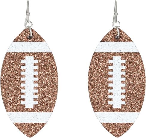 QzxEqz Handmade Faux Leather Football Ball Drop Earring Set Lightweight Sparkly Glitter Dangle Earring for Women Girl Statement Jewelry Sport Accessor in Saudi Arabia