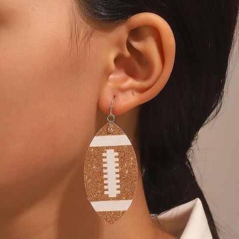 QzxEqz Handmade Faux Leather Football Ball Drop Earring Set Lightweight Sparkly Glitter Dangle Earring for Women Girl Statement Jewelry Sport Accessor in Saudi Arabia