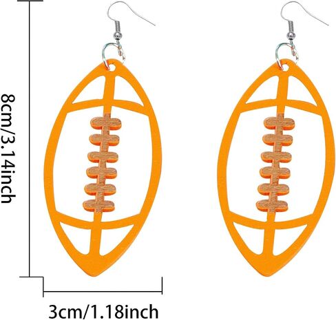 QzxEqz Handmade Faux Leather Football Ball Drop Earring Set Lightweight Sparkly Glitter Dangle Earring for Women Girl Statement Jewelry Sport Accessor in Saudi Arabia