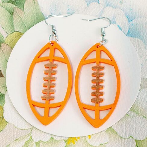 QzxEqz Handmade Faux Leather Football Ball Drop Earring Set Lightweight Sparkly Glitter Dangle Earring for Women Girl Statement Jewelry Sport Accessor in Saudi Arabia