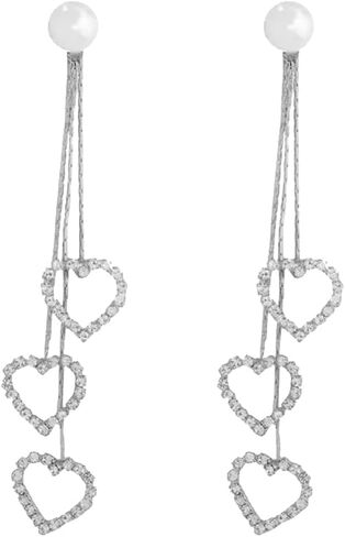 Crystal Love Heart Dangle Earrings,Cute Rhinestone Peach Heart Long Tassel Drop Earrings Zircon Pearl Jewelry for Women Girls in Kuwait