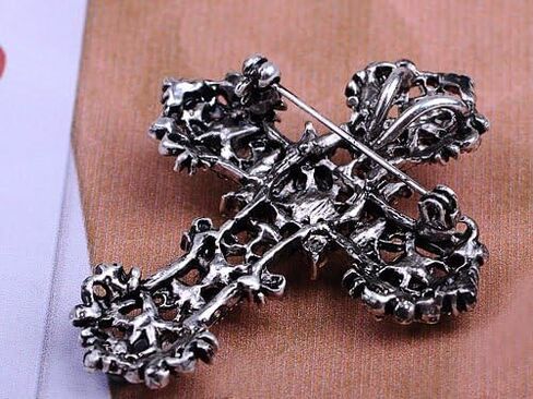 Alilang Antique Silvery Tone Multi Rhinestones Colorful Holy Cross Brooch Pin in Saudi Arabia