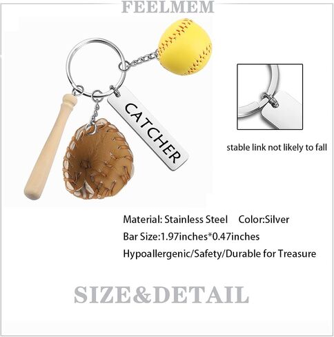 FEELMEM Softball Catcher Keychain Softball Player Gift Baseball Coach Gift Softball Catcher Baseball Game Day Jewelry Gift in Saudi Arabia