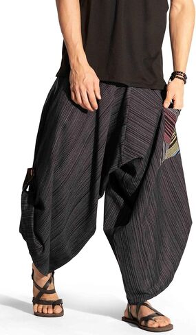 سراويل يوجا بيجامة حريم من شركة Veshti للرجال، 100% قطن فضفاض، سراويل هيبي علاء الدين كبيرة الحجم غير رسمية للركض in Saudi Arabia