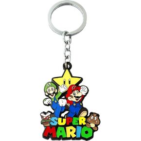 DreamWater Supr Mario Keychain Anime Cosplay Metal Bowser Princess Peach Keychain Gifts for Girl Men Woman