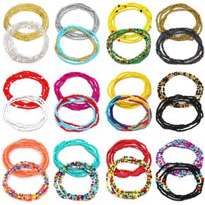 24 قطعة من خرز الخصر من Honsny للنساء سلسلة خرز الخصر الأفريقي ذات طبقات وسلسلة جسم البطن مجوهرات خصر الشاطئ الملونة in Kuwait