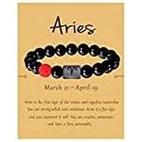 JIAHATE زودياك تمتد أساور الرجال النساء، 8 مم 10 مم حجر العقيق الأسود الطبيعي نجمة زودياك المجوهرات علامة كوكبة ابراج تاريخ الميلاد حبة سوار in Kuwait