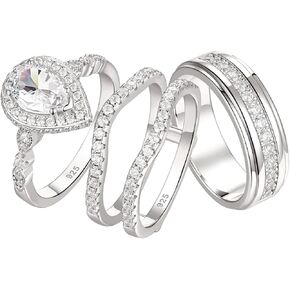 Newshe مجوهرات خواتم الزفاف مجموعات له ولها AAAAA تشيكوسلوفاكيا وعد خواتم للأزواج النساء الرجال الفرقة حجم 4-13 in Kuwait