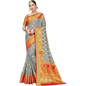 Elina fashion Women Sarees Banarasi Kanjivaram Silk Woven with Unstitched Blouse in Saudi Arabia