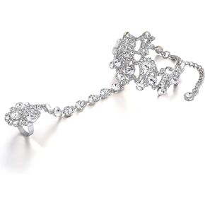 EVER FAITH Women's Austrian Crystal 1920s Style Inspired Banquet Prom Bracelet Adjustable Ring Set Silver-Tone in Kuwait