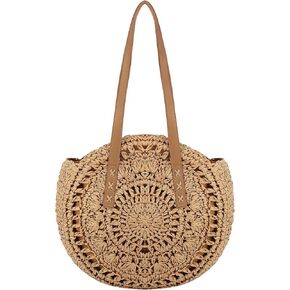 Naimo Women Straw Beach Shoulder Bag Woven Tote Handbag Large Handmade Weaving Summer Casual Hobo Bag
