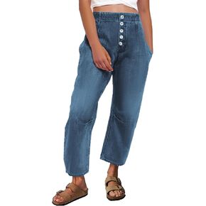 Cicy Bell Women's Boyfriend Jeans Cropped Mid Rise Button Fly Trendy Ankle Harem Jeans with Pockets