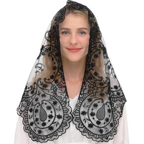 Ammmscaf Spanish Style Mantilla Veils Church Veil for Women Lace Chaple Head Covering Latin Mass Veils for Christian Prayer in Kuwait