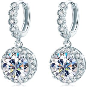 Moissanite Earrings, 925 Sterling Silver Dangle Earrings for Women, 1-3ct D-E Color VVS1 Moissanite Diamond Huggie Hoop Earrings for Sensitive Ears Hypoallergenic Christmas Jewelry Gifts in Kuwait