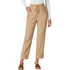 OPOIPIN Women's Casual Pleated Drawstring Elastic High Waist Straight Leg Pants with Pockets in Saudi Arabia