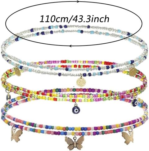 PIGIAOKA 12 قطعة من الخرز سلسلة الخصر البطن مطرز سلاسل الجسم طبقات مرنة الخرز الملونة الجسم سلاسل الخصر مجوهرات الجسم التبعي للنساء والفتيات in Kuwait