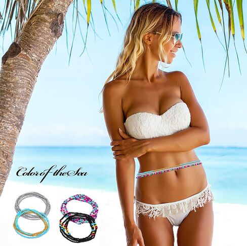 24 قطعة من خرز الخصر من Honsny للنساء سلسلة خرز الخصر الأفريقي ذات طبقات وسلسلة جسم البطن مجوهرات خصر الشاطئ الملونة in Kuwait