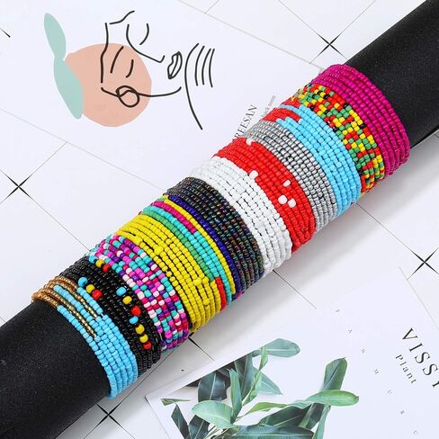 24 قطعة من خرز الخصر من Honsny للنساء سلسلة خرز الخصر الأفريقي ذات طبقات وسلسلة جسم البطن مجوهرات خصر الشاطئ الملونة in Kuwait