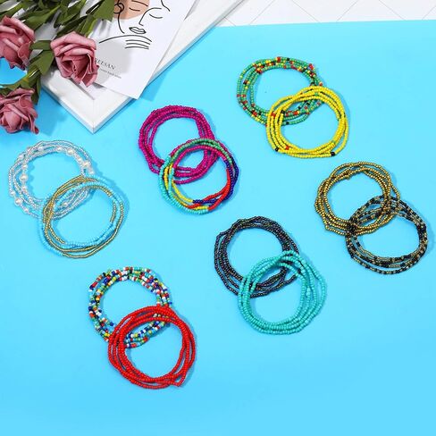 24 قطعة من خرز الخصر من Honsny للنساء سلسلة خرز الخصر الأفريقي ذات طبقات وسلسلة جسم البطن مجوهرات خصر الشاطئ الملونة in Kuwait