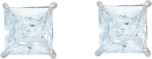 4.0 ct Brilliant Princess Cut Solitaire Natural Genuine Swiss Blue Topaz Gemstone VVS1 Ideal Pair of Designer Stud Earrings Solid 18k White Gold Screw Back in Saudi Arabia