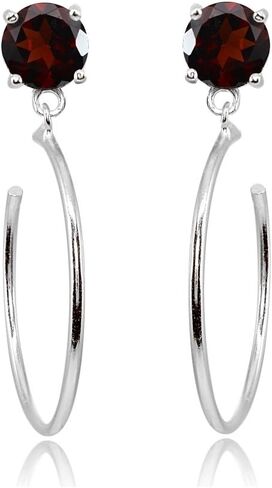 Sterling Silver 5mm Gemstone Dangling Round Half Hoop Stud Earrings in Saudi Arabia