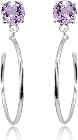 Sterling Silver 5mm Gemstone Dangling Round Half Hoop Stud Earrings in Saudi Arabia