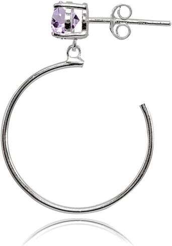 Sterling Silver 5mm Gemstone Dangling Round Half Hoop Stud Earrings in Saudi Arabia