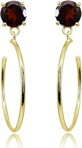 Sterling Silver 5mm Gemstone Dangling Round Half Hoop Stud Earrings in Saudi Arabia