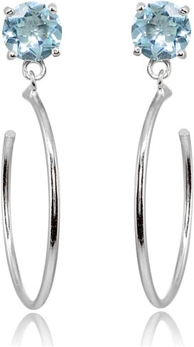 Sterling Silver 5mm Gemstone Dangling Round Half Hoop Stud Earrings in Saudi Arabia