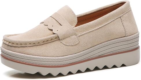 EnllerviiD Women's Slip-On Platform Loafers Comfort Suede Wedge Shoes Casual Thick Soft Business Work Penny Loafers in Saudi Arabia