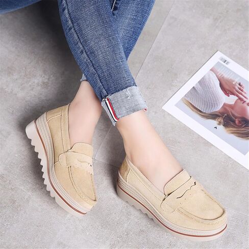 EnllerviiD Women's Slip-On Platform Loafers Comfort Suede Wedge Shoes Casual Thick Soft Business Work Penny Loafers in Saudi Arabia