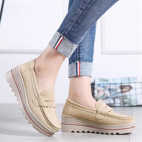 EnllerviiD Women's Slip-On Platform Loafers Comfort Suede Wedge Shoes Casual Thick Soft Business Work Penny Loafers in Saudi Arabia