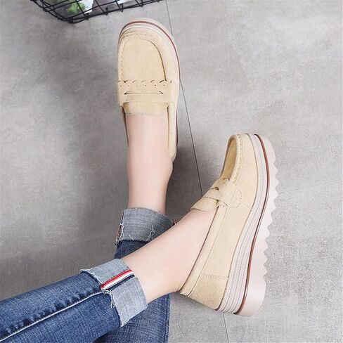 EnllerviiD Women's Slip-On Platform Loafers Comfort Suede Wedge Shoes Casual Thick Soft Business Work Penny Loafers in Saudi Arabia
