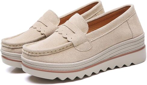 EnllerviiD Women's Slip-On Platform Loafers Comfort Suede Wedge Shoes Casual Thick Soft Business Work Penny Loafers in Saudi Arabia