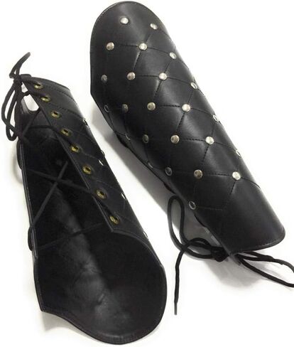 NauticalMart Leather Swordsman Greaves - Leg Armor One Size Fit All - Black in Saudi Arabia