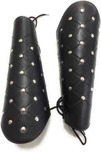 NauticalMart Leather Swordsman Greaves - Leg Armor One Size Fit All - Black in Saudi Arabia