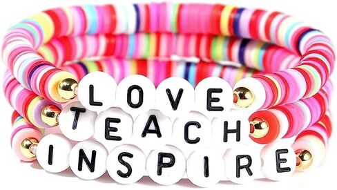 Beaded Teacher Bracelet for Women Girls Colorful Ploymer Clay Love Teach Inspire Stretch Letter Bracelets Handmade Beaded Teacher Appreciation Bracelet Gifts in Saudi Arabia
