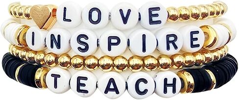 Beaded Teacher Bracelet for Women Girls Colorful Ploymer Clay Love Teach Inspire Stretch Letter Bracelets Handmade Beaded Teacher Appreciation Bracelet Gifts in Saudi Arabia